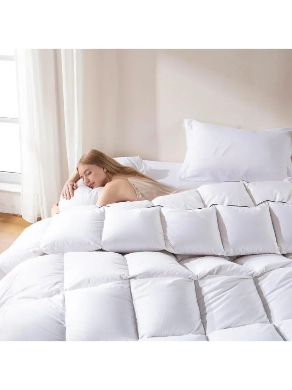 Luxurious White Queen Size Feather Comforter, 100% Cotton, Soft & Cozy 90